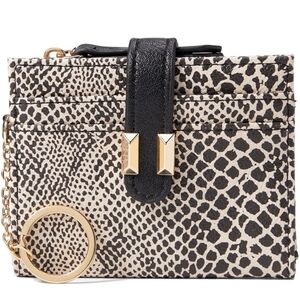 Jessica Simpson Black and Cream Leopard Print Card Case with Gold Hardware